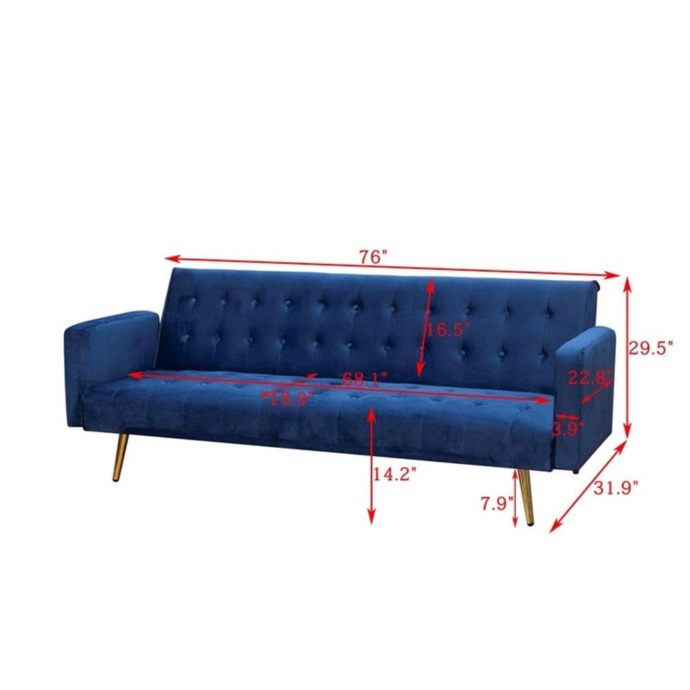Navy Blue Velvet Convertible Sofa Bed B56659