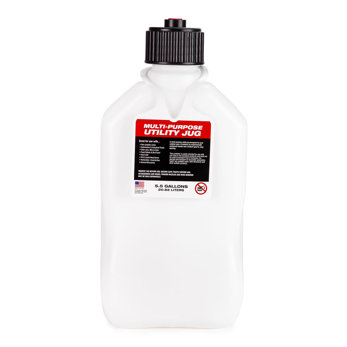 5.5 Gallon Square Motorsport Jug White with Filler Hose M645644