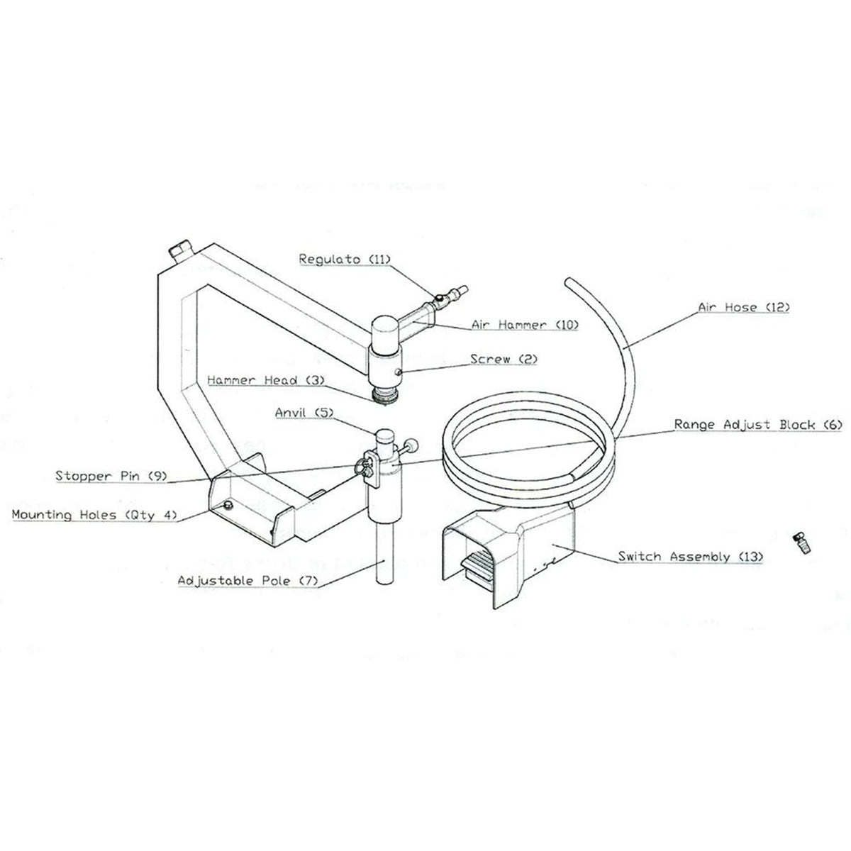19.6" Throat Pneumatic Planishing Hammer with Steel Frame Stand & Foot Pedal A113