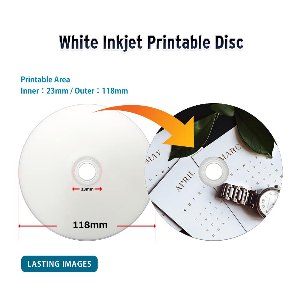 Water Resistant Glossy White Inkjet Printable BD-R DL 6x 50GB Blu-ray 10 Disc Spindle A26155