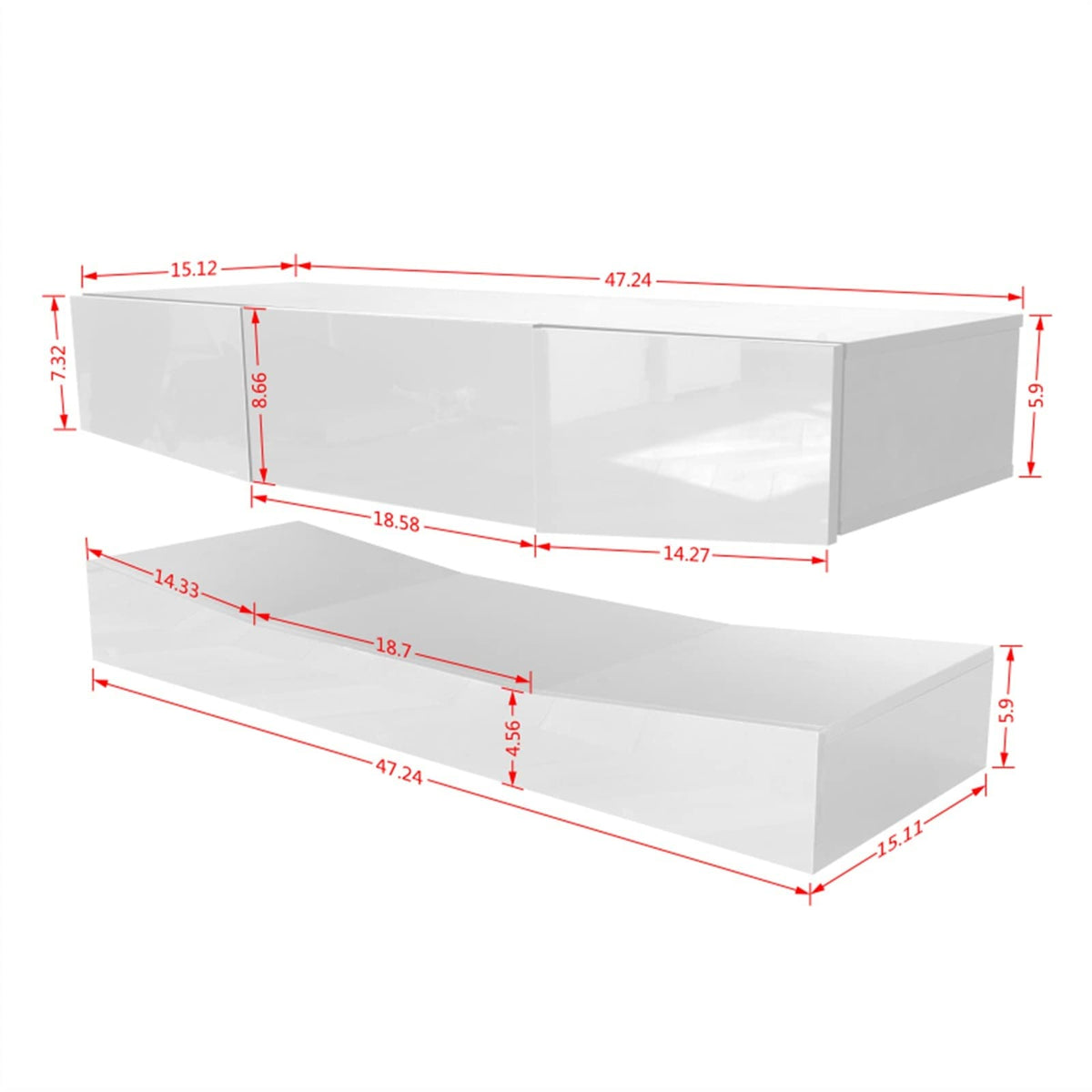White Floating TV Stand with 3 Drawers and Open Shelves B91767