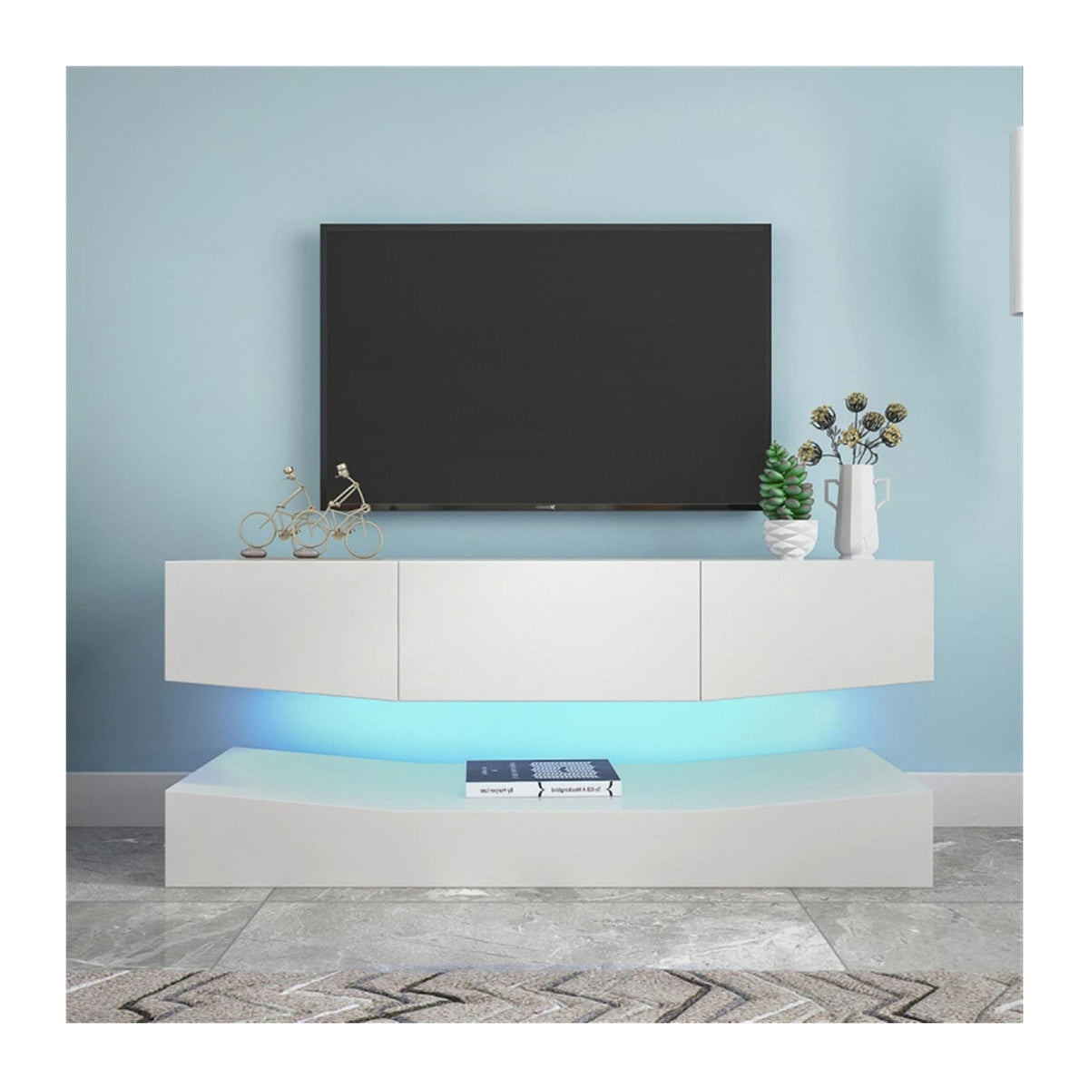 White Floating TV Stand with 3 Drawers and Open Shelves B91767