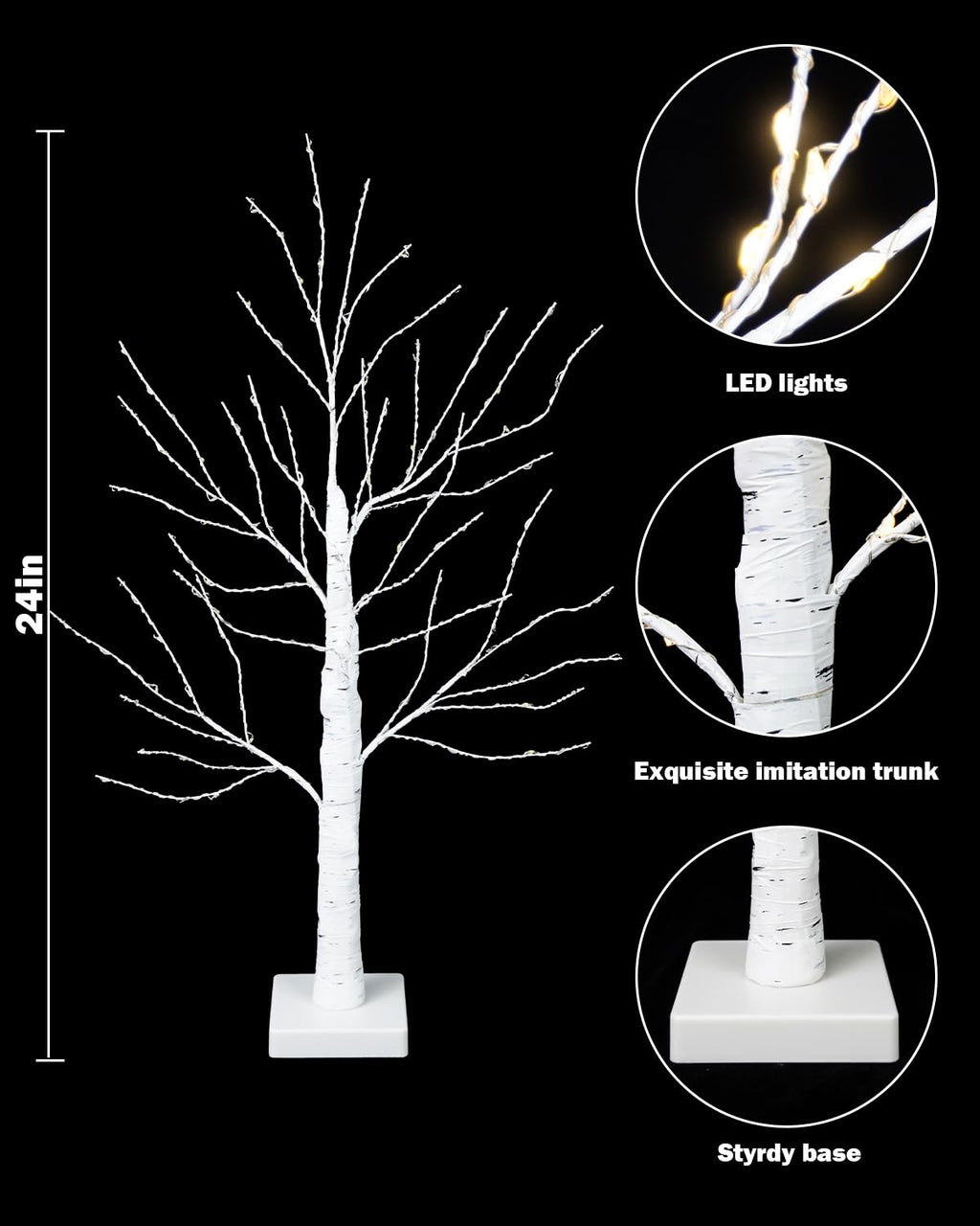 24 Inch Artificial Lighted Birch Tree with 144 LED Lights L398