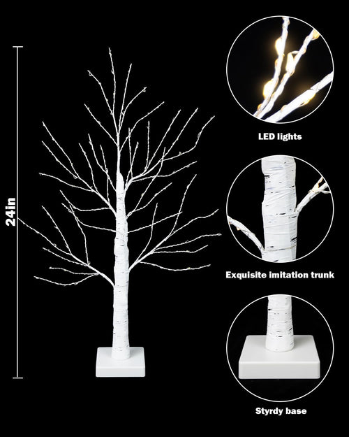 24 Inch Artificial Lighted Birch Tree with 144 LED Lights L398