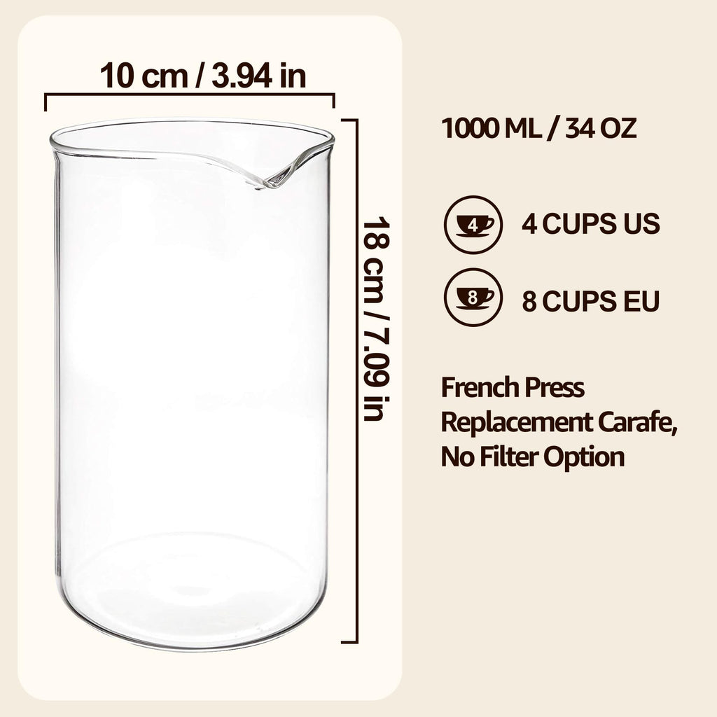 Glass French Press Replacement, 34 Ounce, Dishwasher Safe Q64340