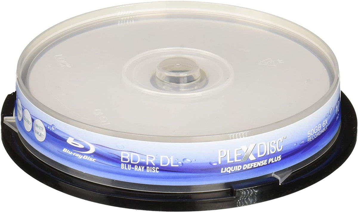 Water Resistant Glossy White Inkjet Printable BD-R DL 6x 50GB Blu-ray 10 Disc Spindle A26155