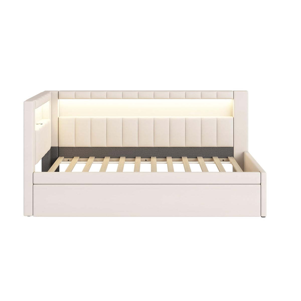 White Twin Size Upholstered Daybed with Trundle and USB Ports C4176