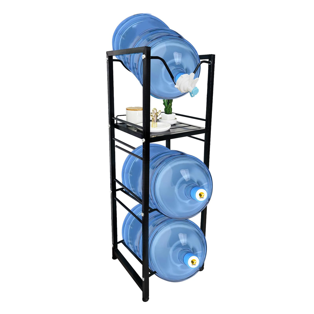 5 Gallon Water Jug Holder with 3-Tier Storage Shelves Black G2712