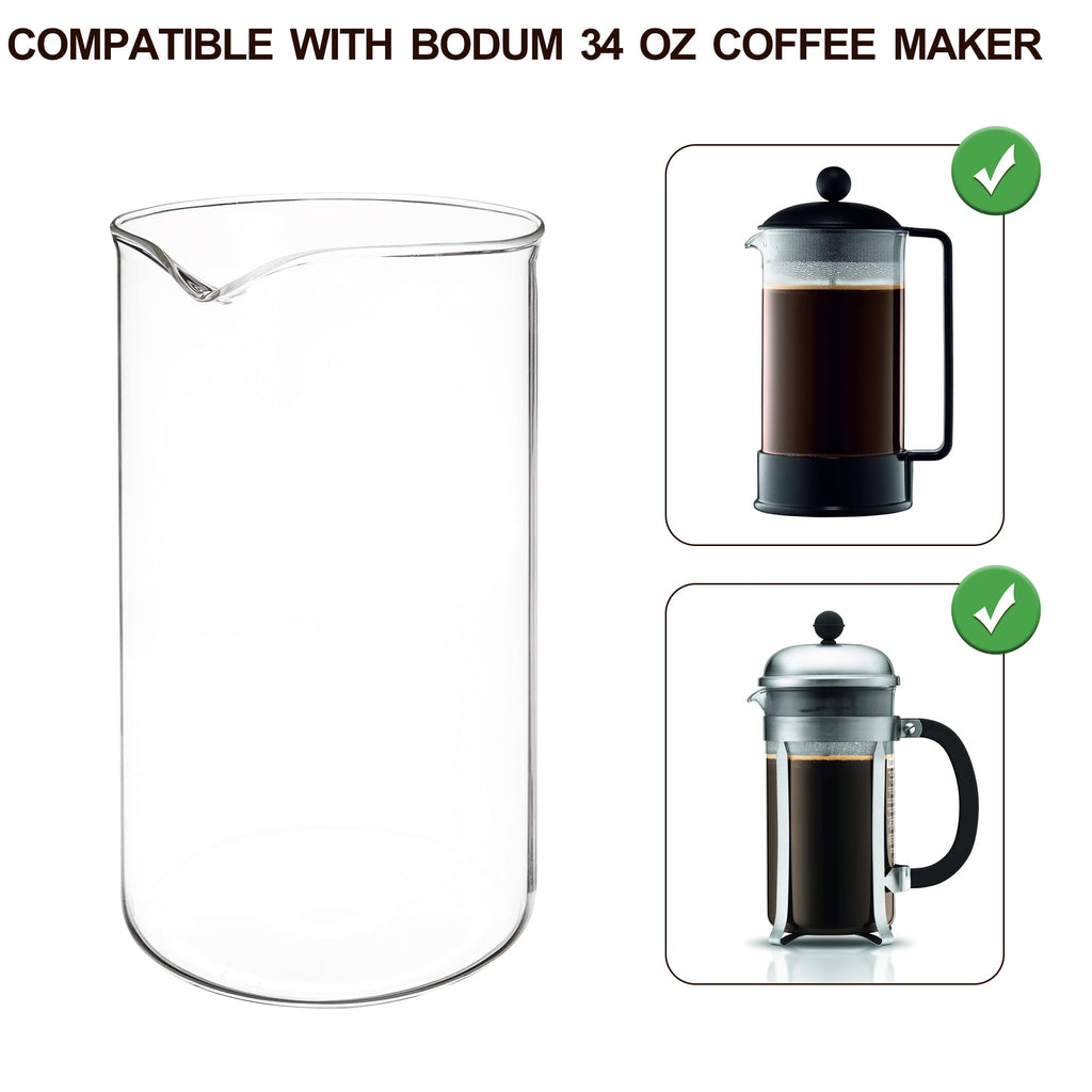 Glass French Press Replacement, 34 Ounce, Dishwasher Safe Q64340