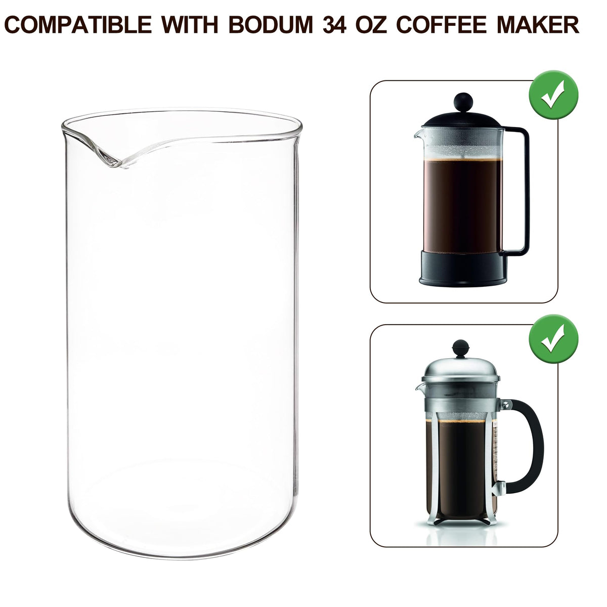 Glass French Press Replacement, 34 Ounce, Dishwasher Safe Q64340