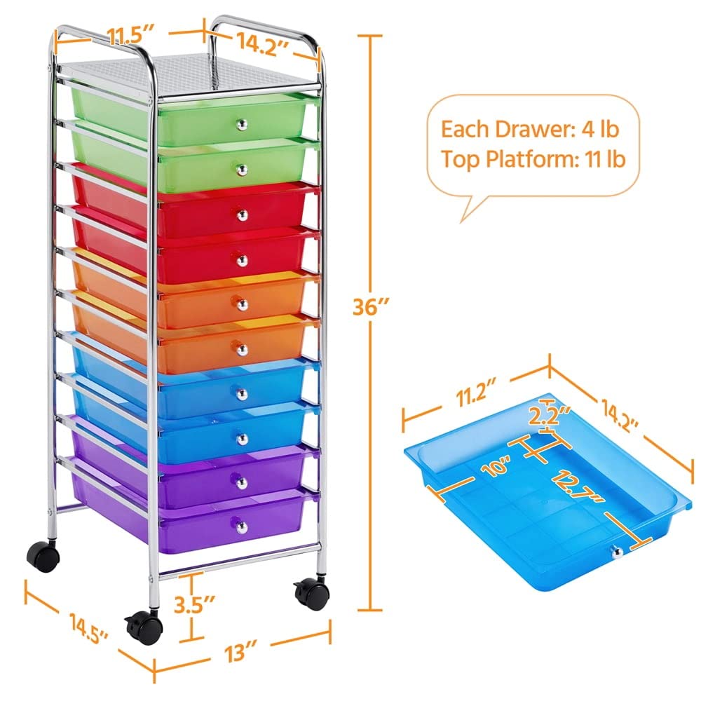 10 Drawer Rolling Storage Cart with Lockable Wheels U339