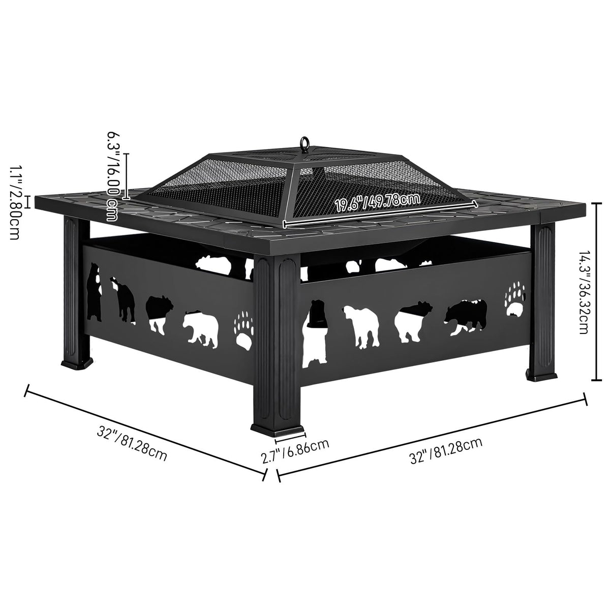 32 Inch Square Wood Burning Fire Pit Table R4159