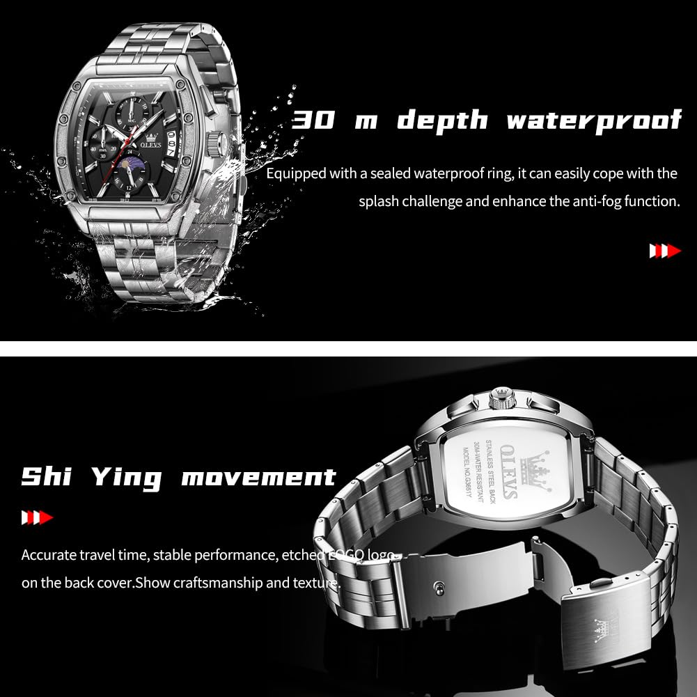 Men Big Square Face Chronograph Stainless Steel Dress Watch A455714