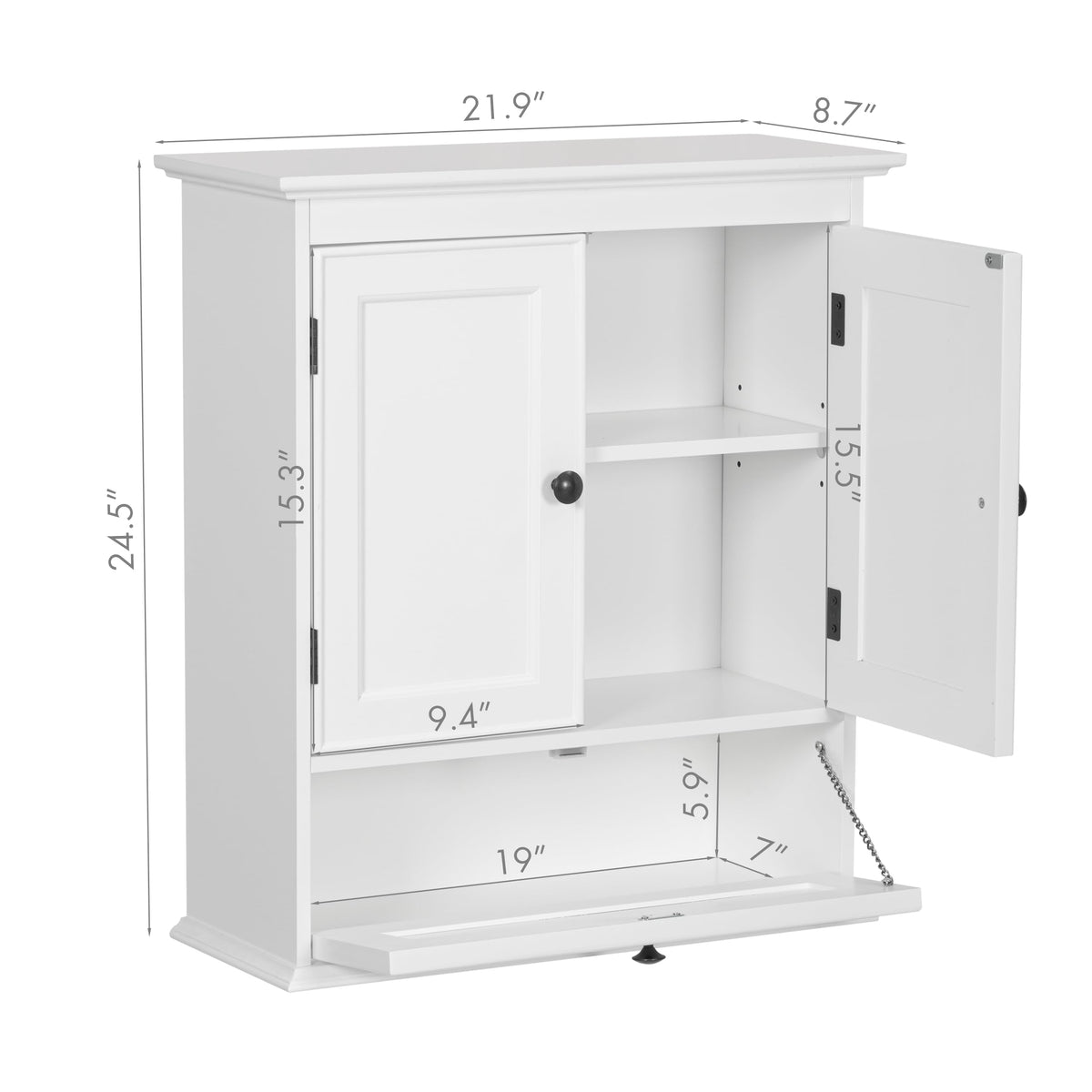 White Bathroom Wall Cabinet with Doors R4933