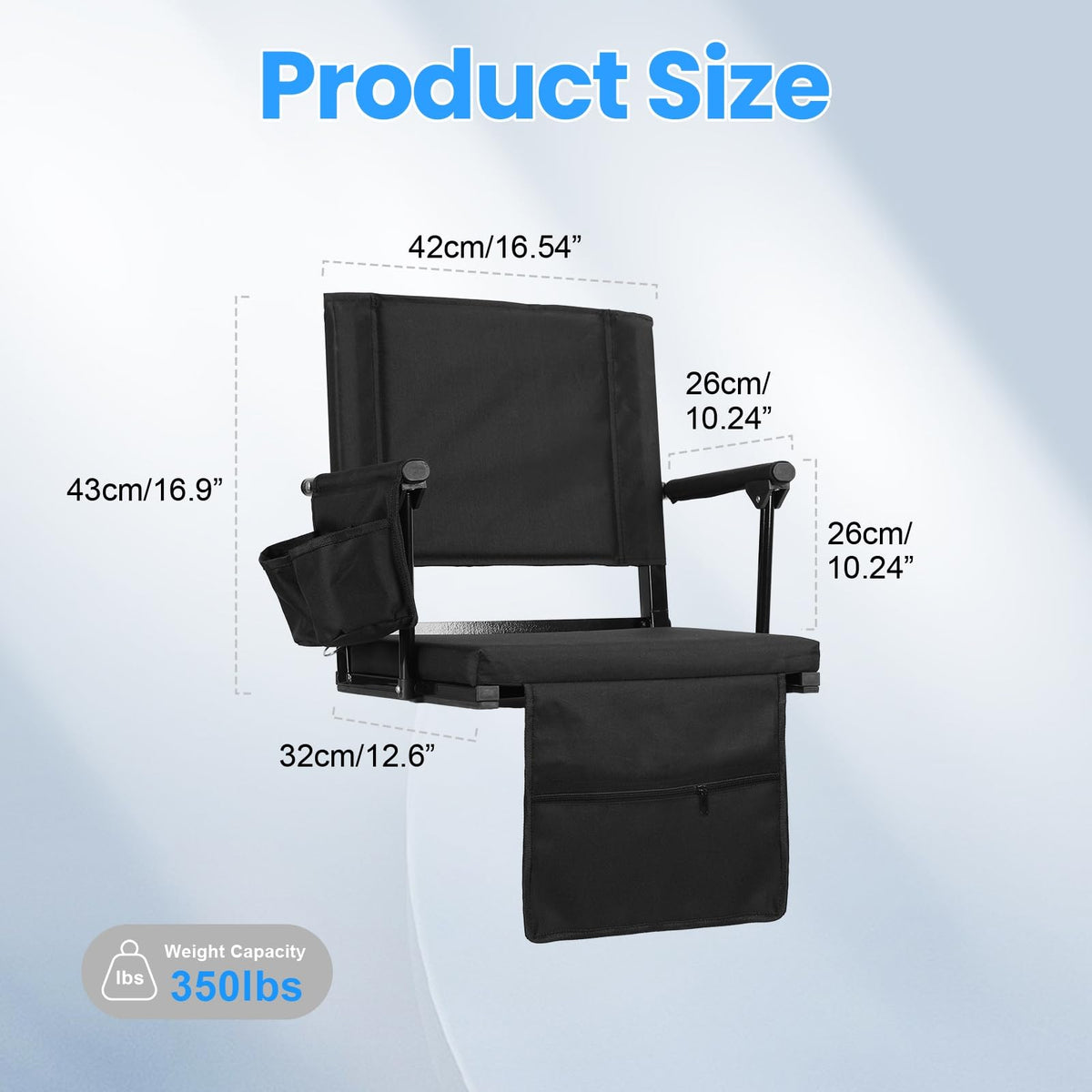2 Pcs Black Stadium Seats with Back Support and Cushion J689089