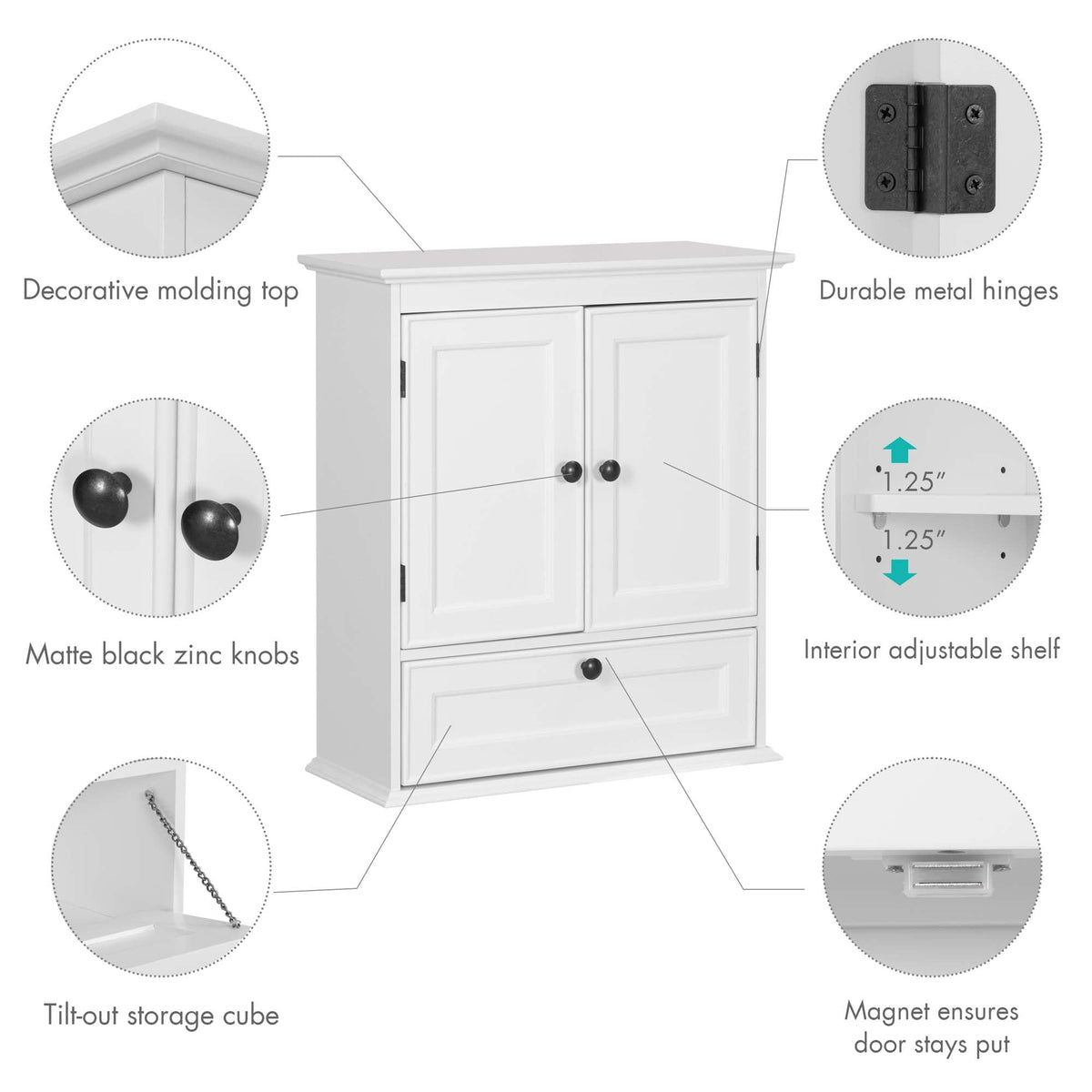 White Bathroom Wall Cabinet with Doors R4933
