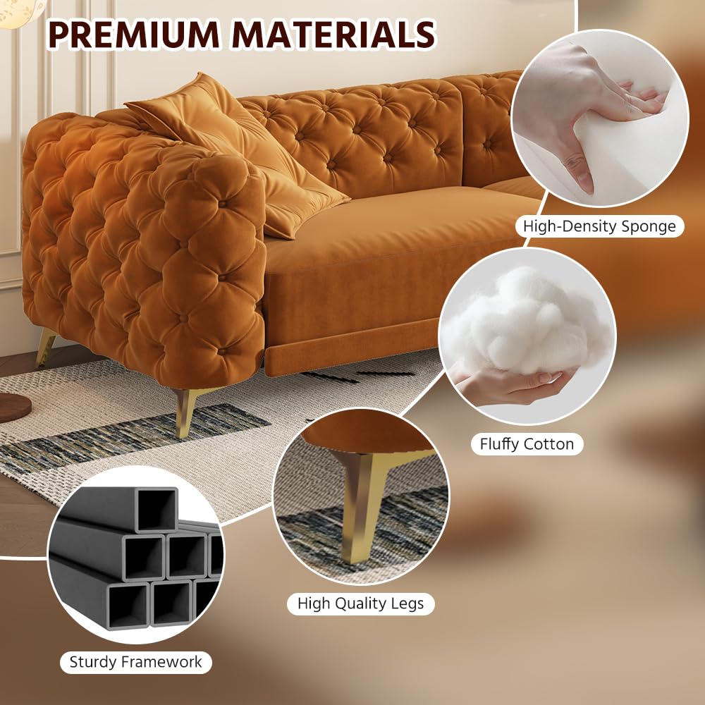Orange Velvet Convertible Sleeper Sofa with Ottoman L640588