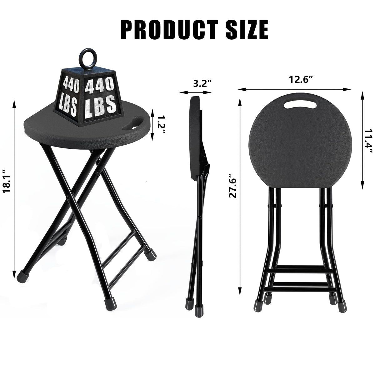 Black 18 Inch Folding Stool with Handle, Pack of 2 Z987125