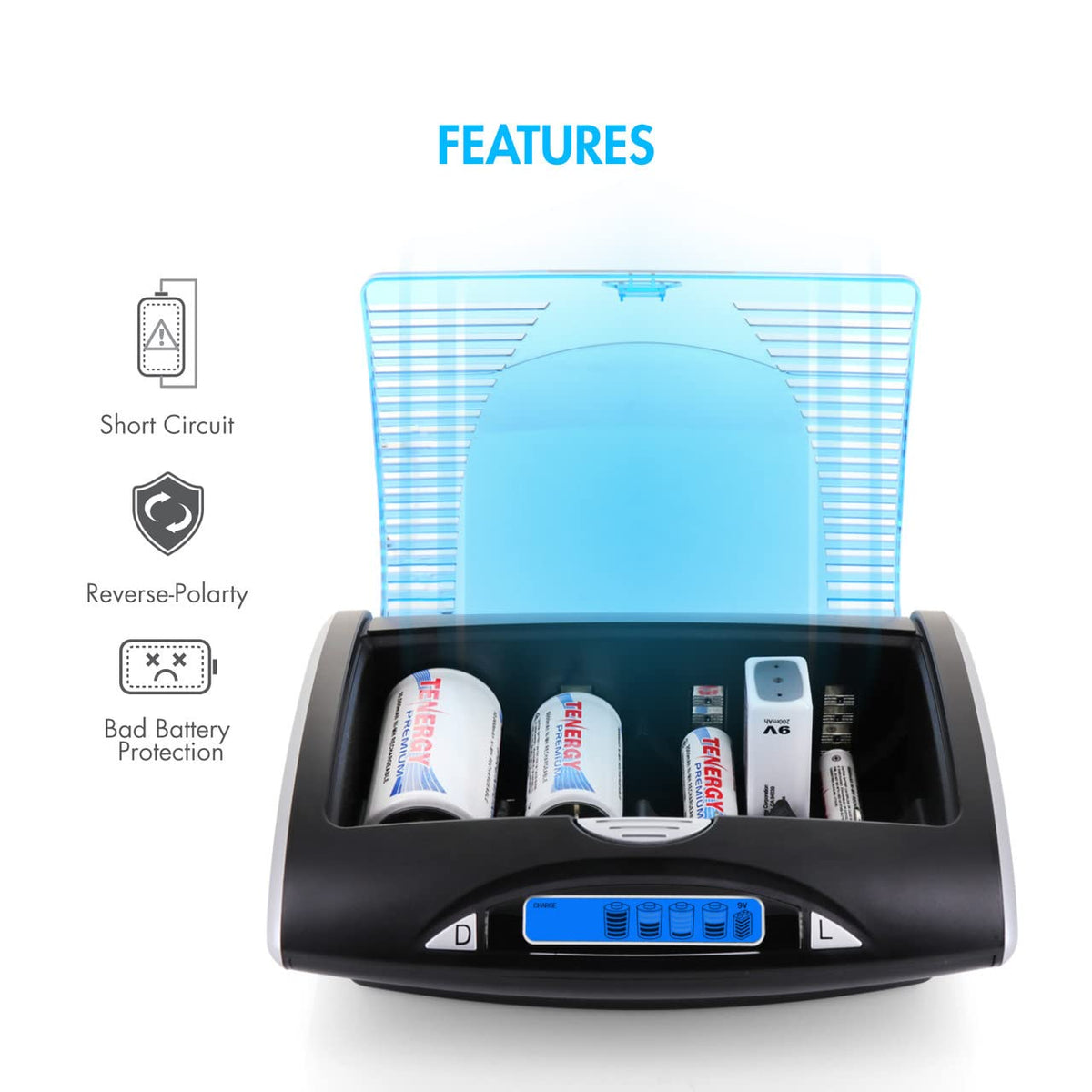Rechargeable NiCd D Batteries and LCD Smart Charger Y6258