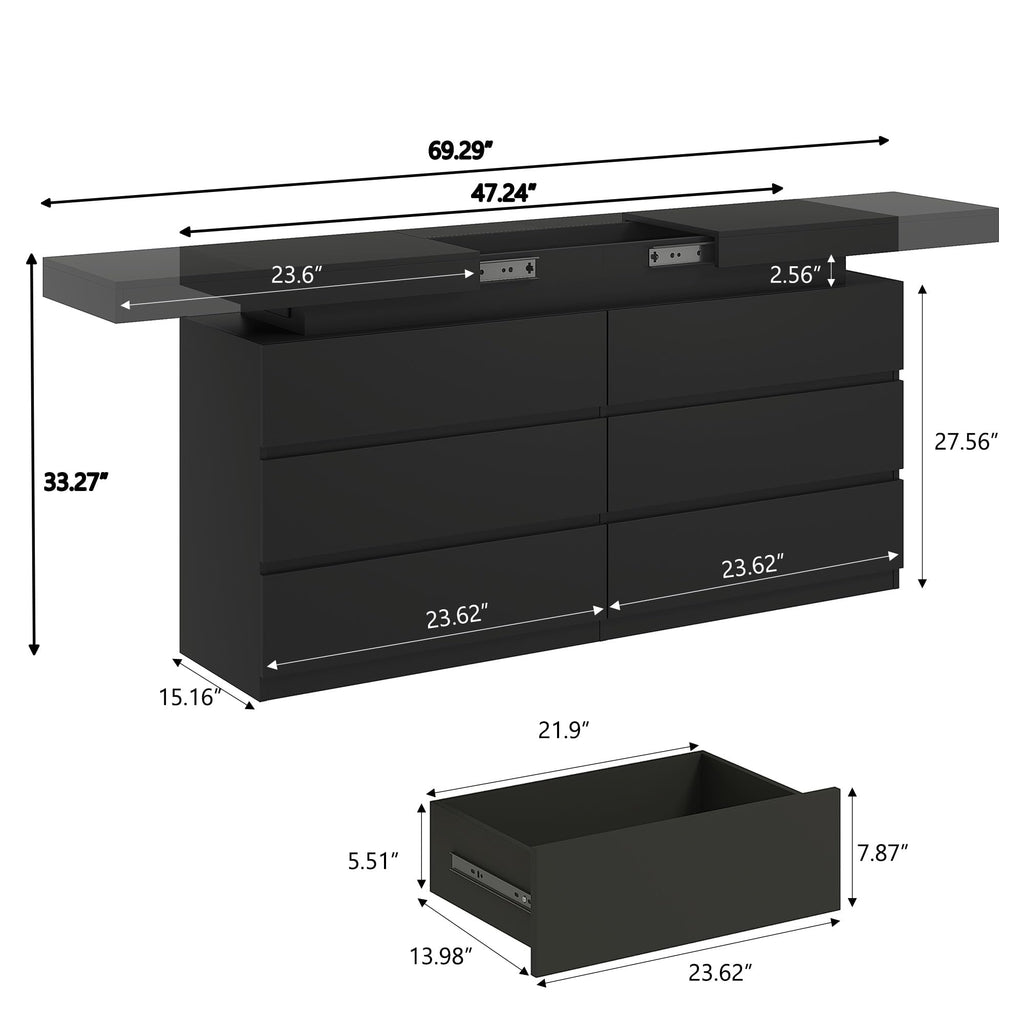 Black 6 Drawer Dresser with Sliding Desktop R196