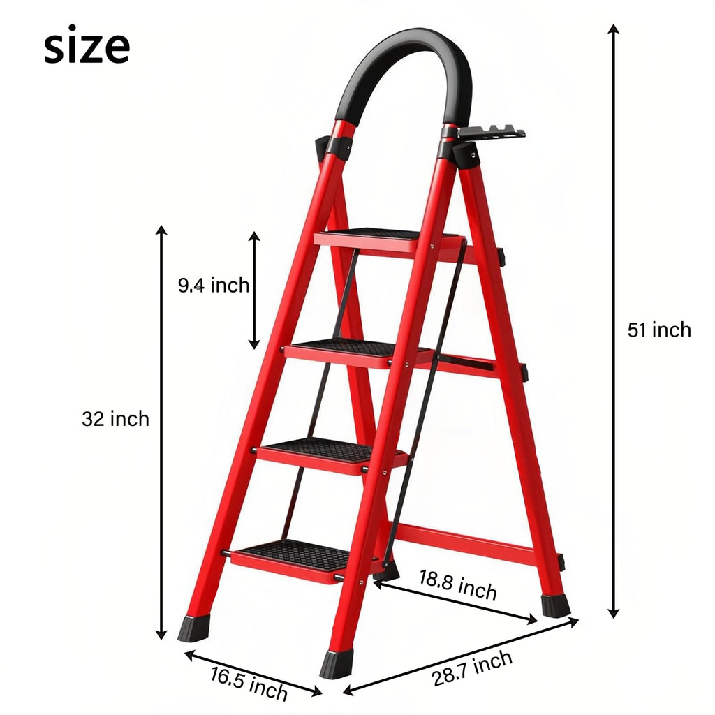 4 Step Folding Ladder with Handrails, Heavy Duty 800 lbs Step Stool L2430