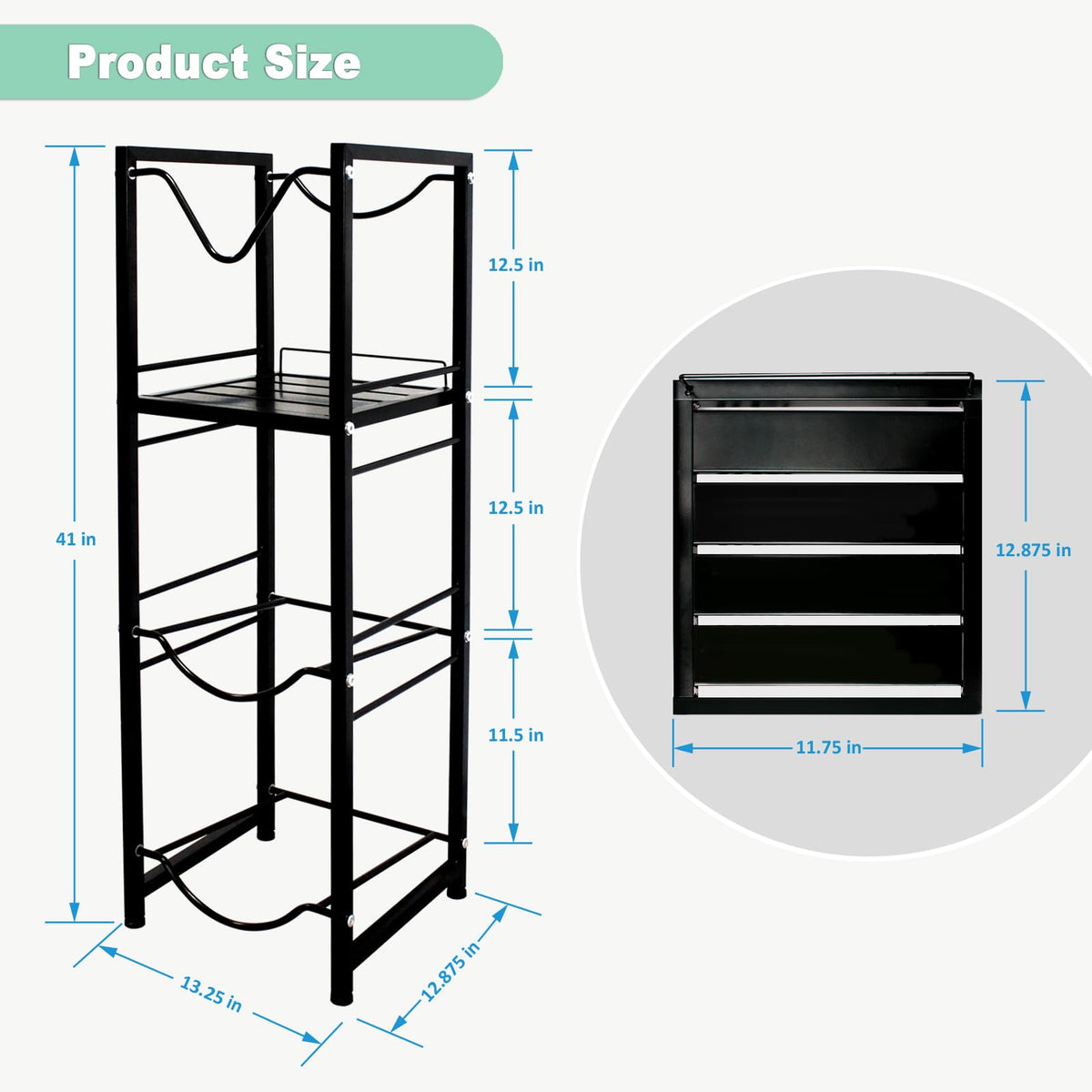 5 Gallon Water Jug Holder with 3-Tier Storage Shelves Black G2712