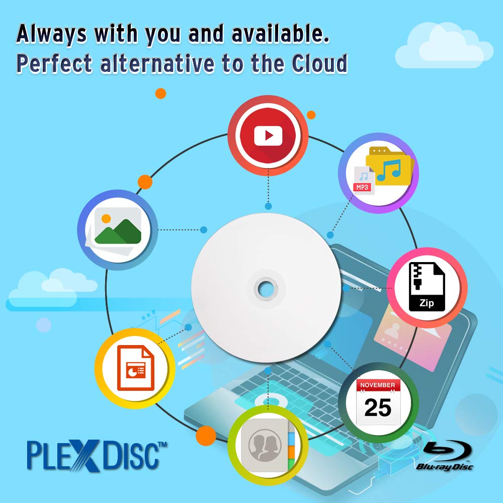 Water Resistant Glossy White Inkjet Printable BD-R DL 6x 50GB Blu-ray 10 Disc Spindle A26155