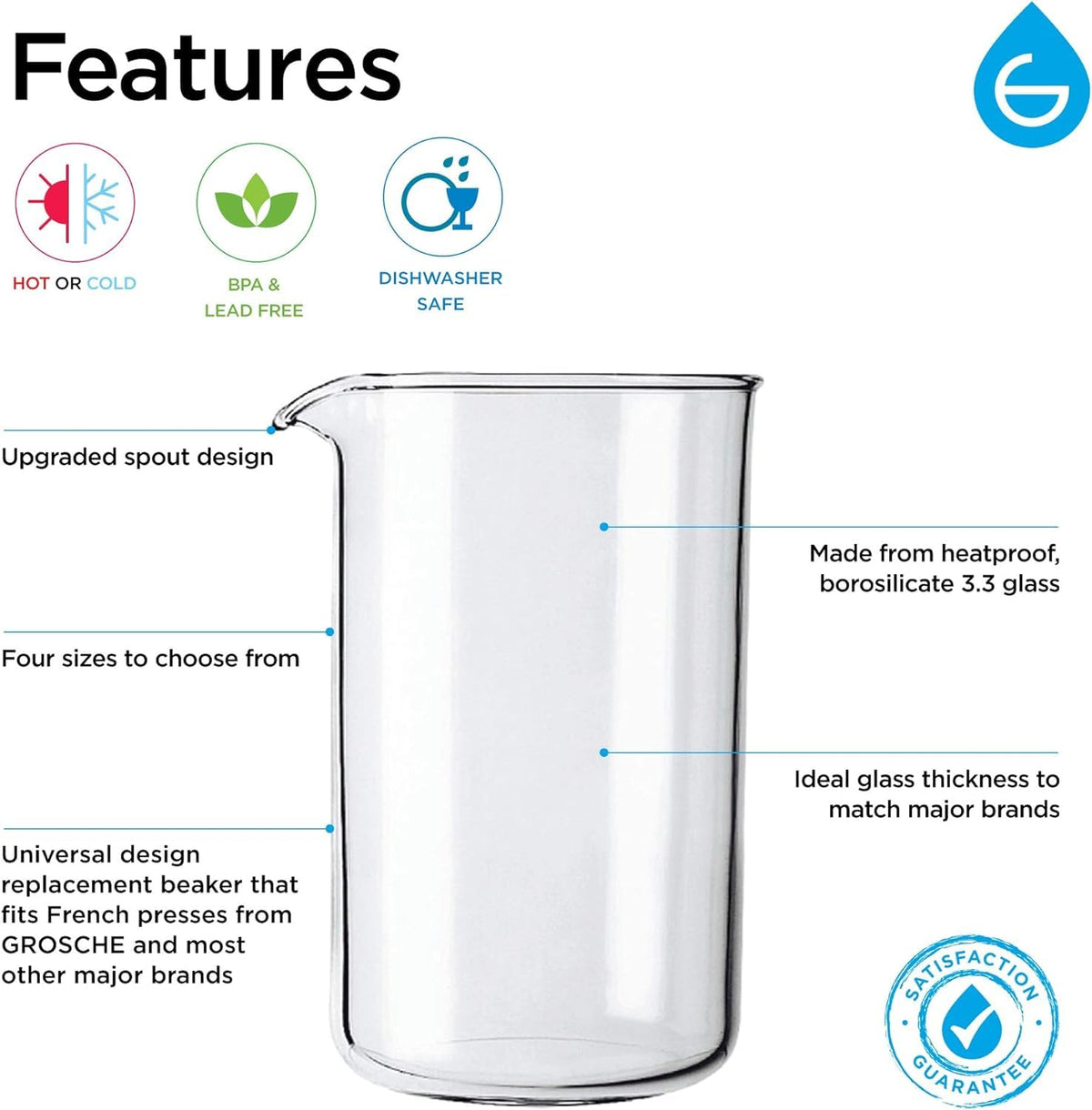 Borosilicate Glass French Press Beaker 34 oz H545