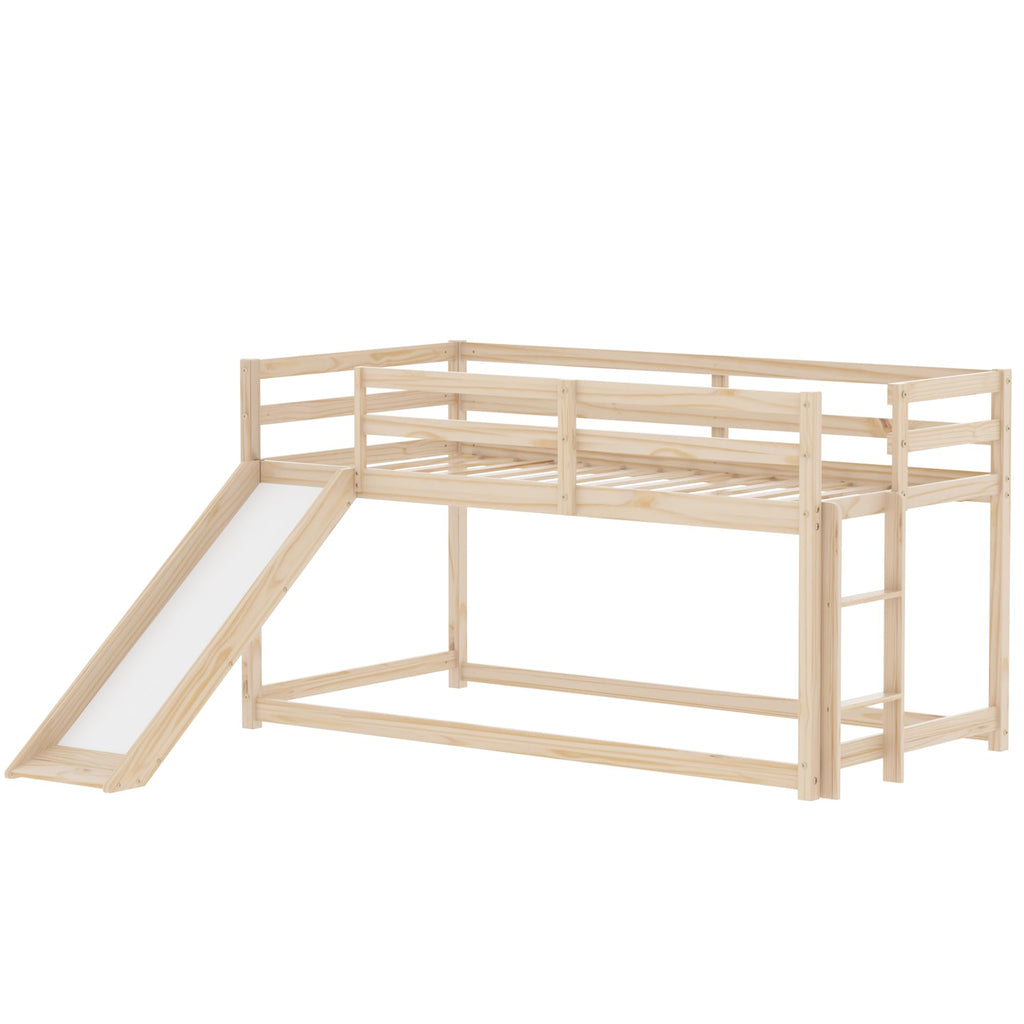 Twin Over Twin Solid Wood Bunk Bed with Slide and Ladder V510610