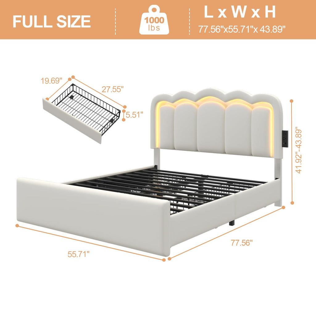 White Full Bed Frame with 4 Storage Drawers L842423
