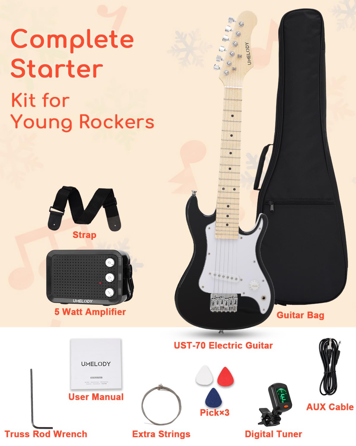 30 Inch Kids Electric Guitar Starter Kit with Amplifier and Accessories I8356