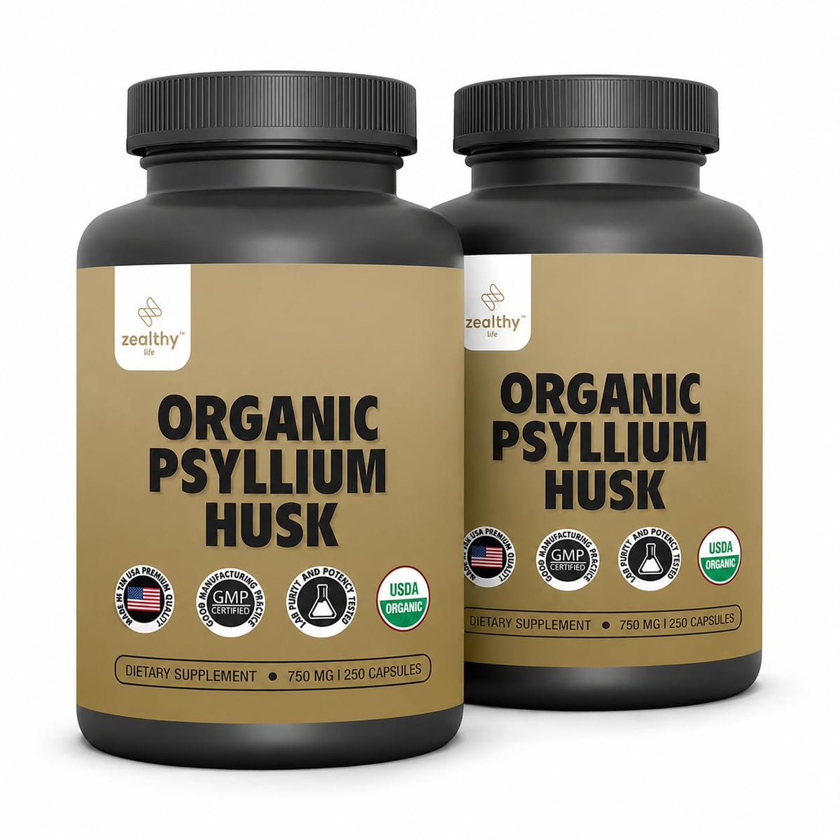 Organic Psyllium Husk Capsules 750 mg Fiber Supplement 250 Capsules Pack of 2 N669033