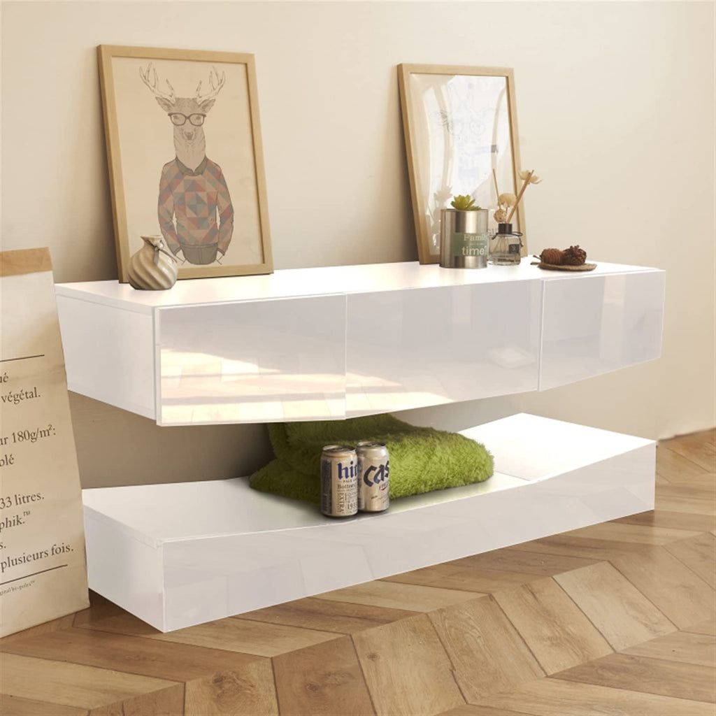 White Floating TV Stand with 3 Drawers and Open Shelves B91767