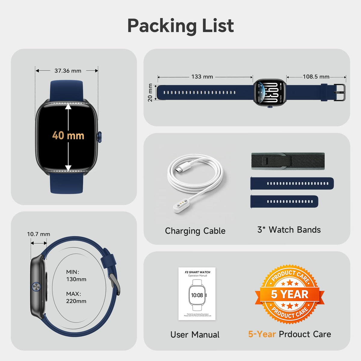 Smart Watch 40mm 3 Bands Deep Blue C9105