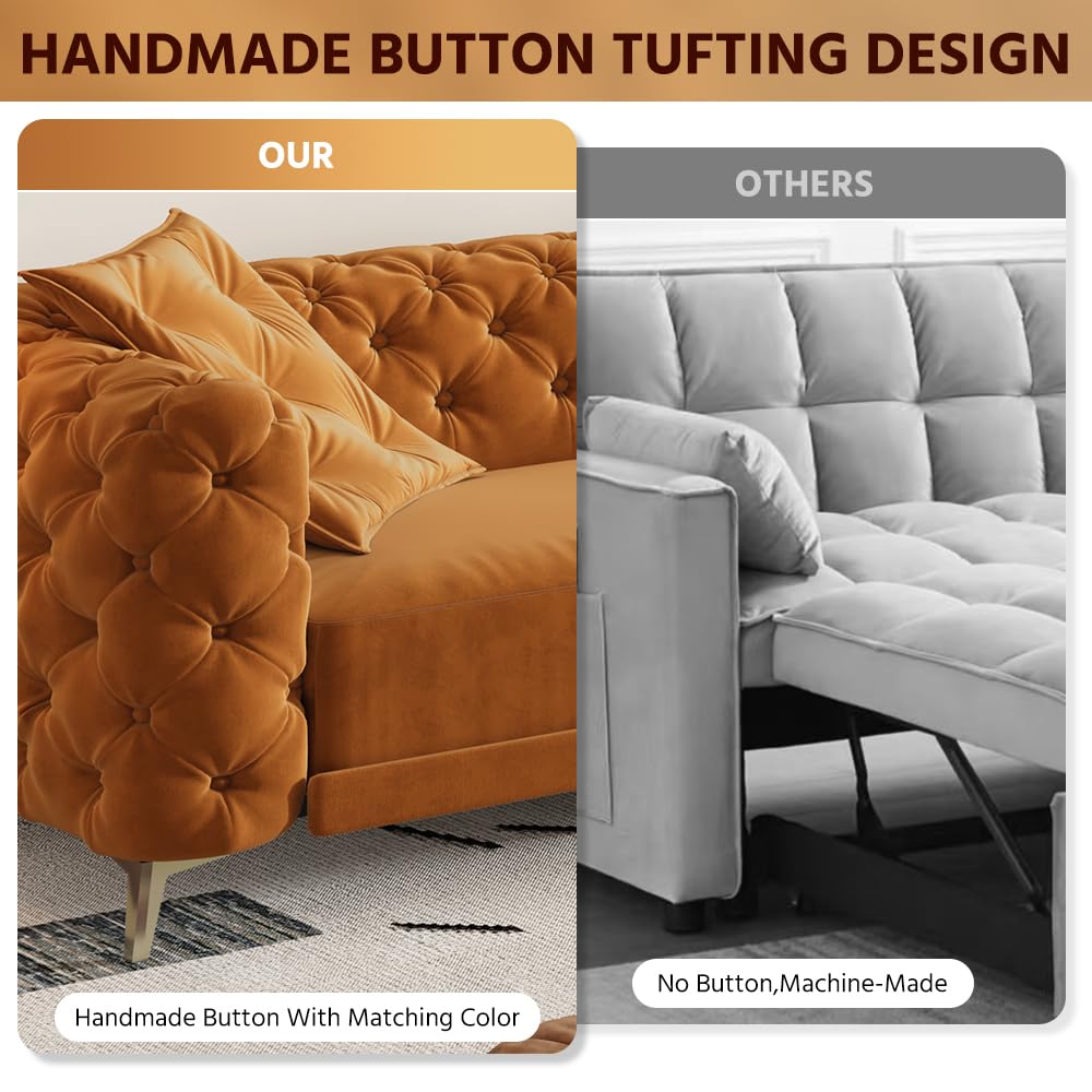 Orange Velvet Convertible Sleeper Sofa with Ottoman L640588