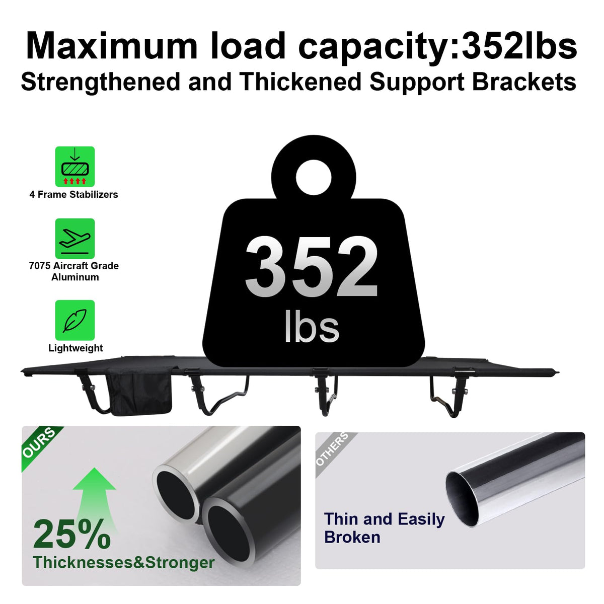 Ultralight Folding Camping Cot 4-Legs 352 lbs O317