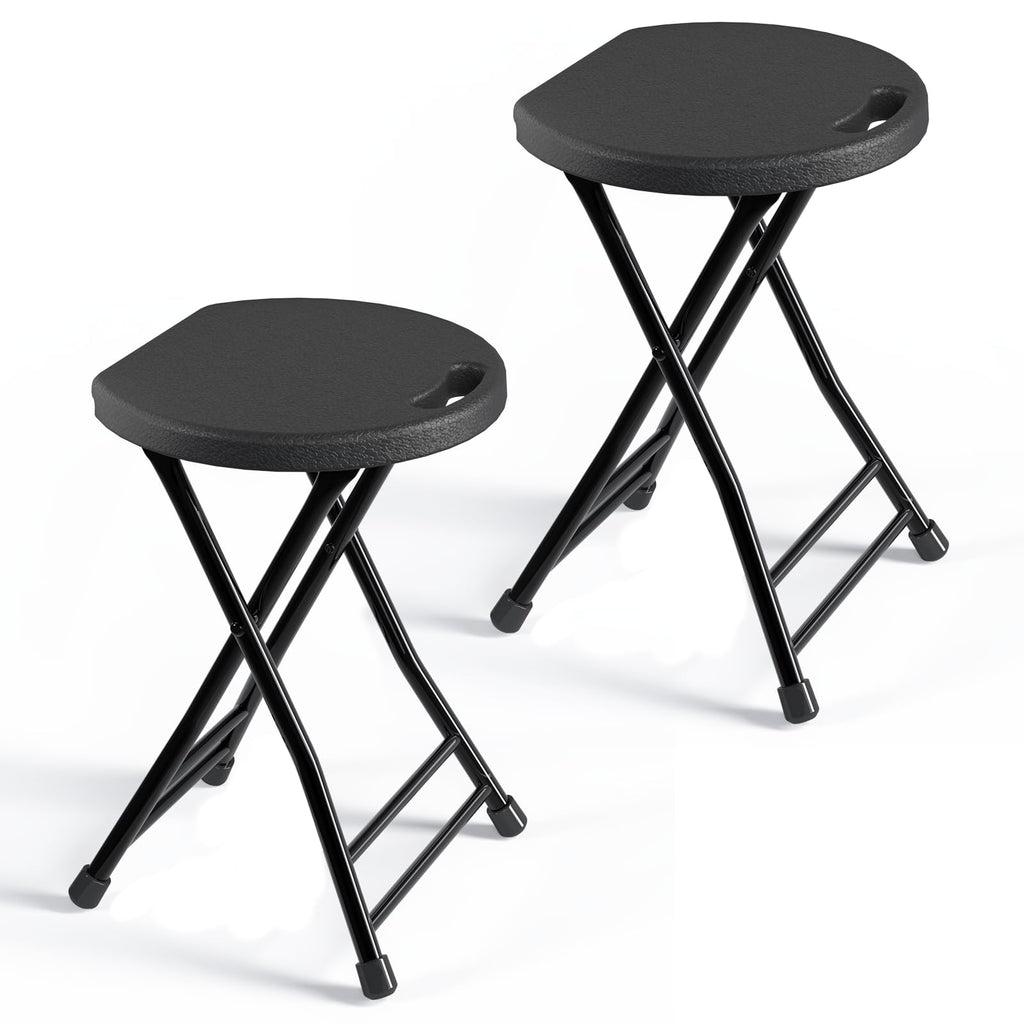Black 18 Inch Folding Stool with Handle, Pack of 2 Z987125