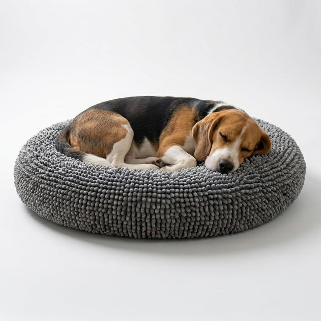 Soft Round Chenille Dog Bed with Removable Washable Cover Grey Medium G64059