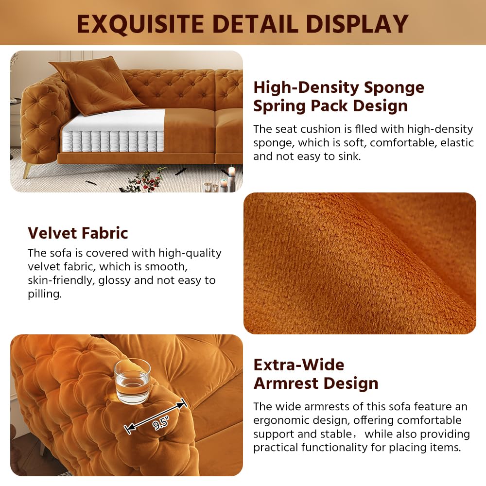 Orange Velvet Convertible Sleeper Sofa with Ottoman L640588
