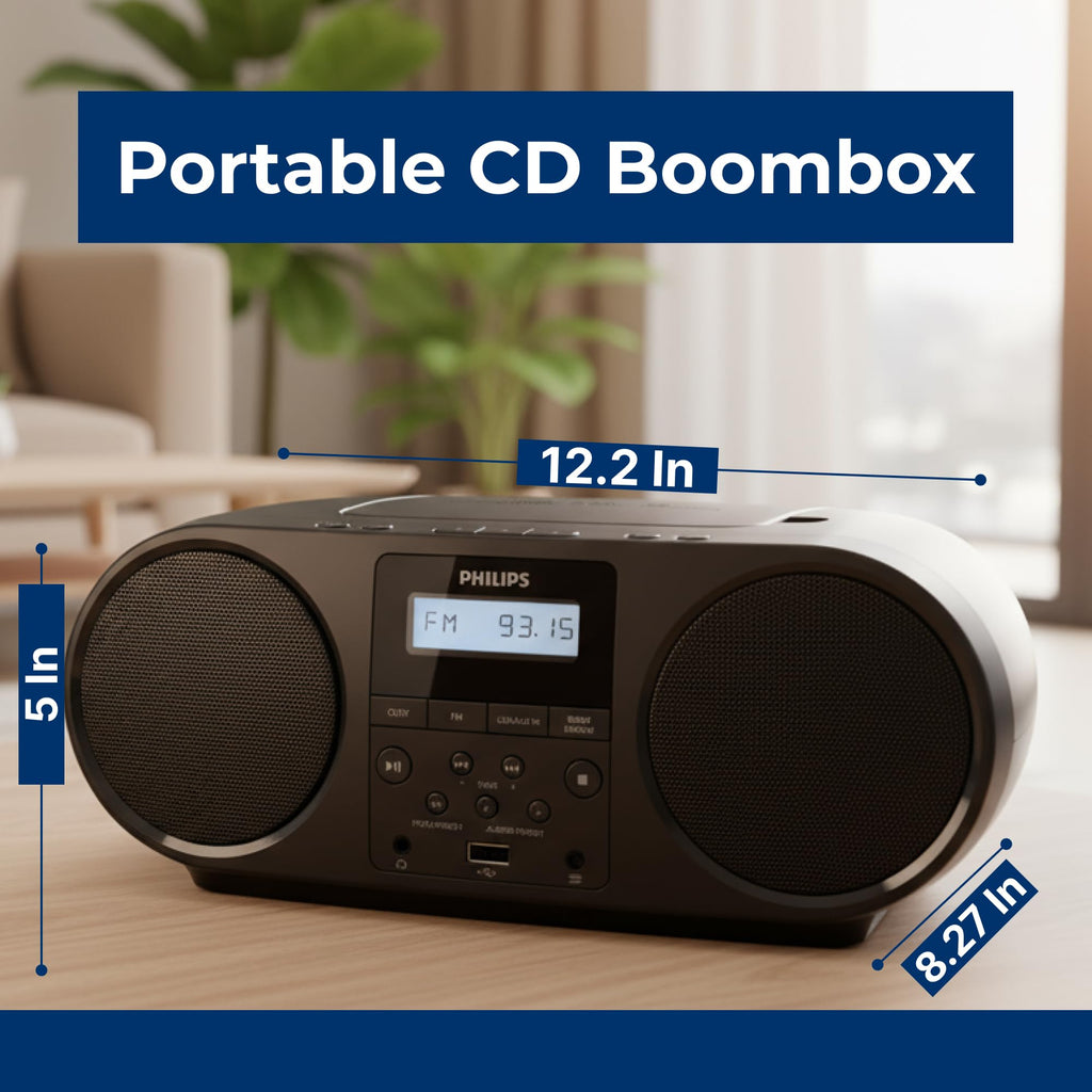 Portable CD Player Boombox with Bluetooth FM Radio USB Aux Input C7855