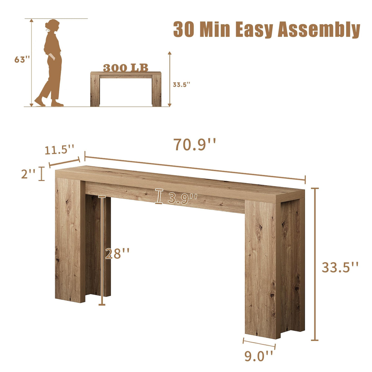 70.9" Extra Long Brown Console Table Q1878