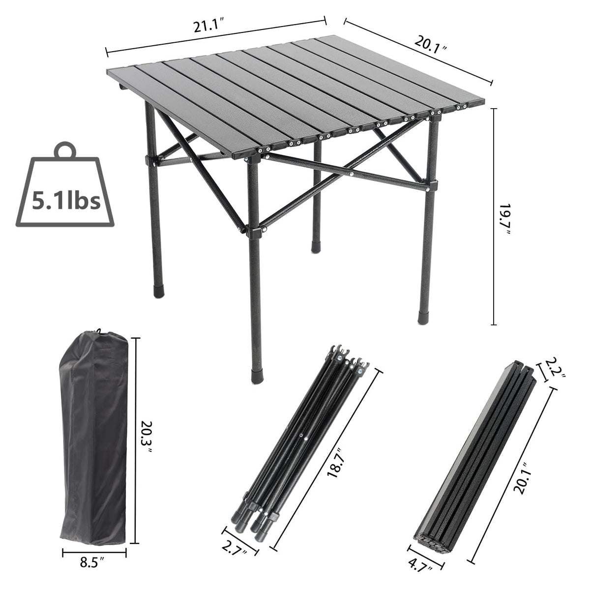 Portable Aluminum Folding Camping Table with Carry Bag W5893