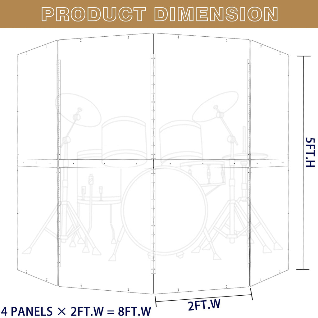 Portable 4 Panels 2ft x 5ft Acrylic Drum Shield U639