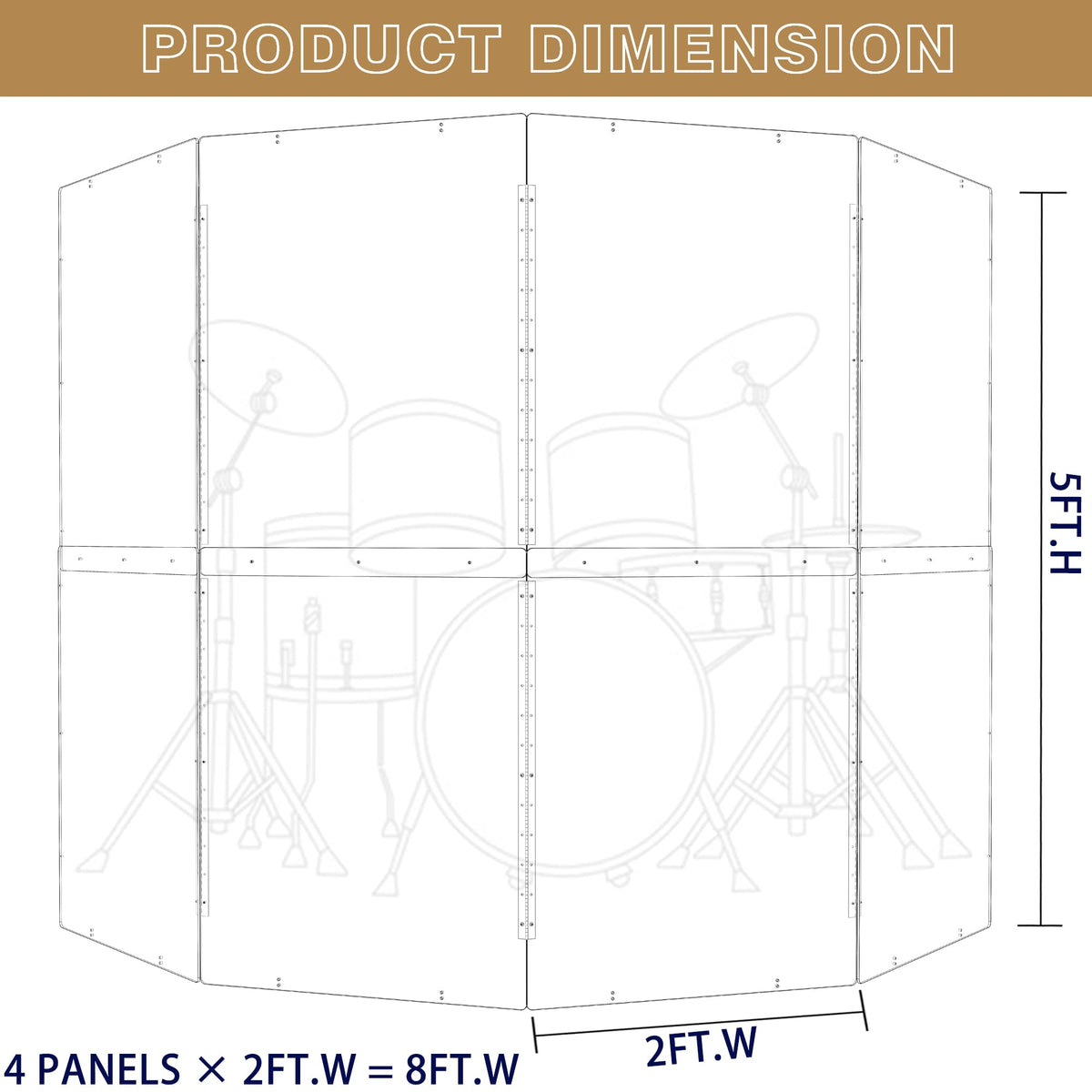 Portable 4 Panels 2ft x 5ft Acrylic Drum Shield U639