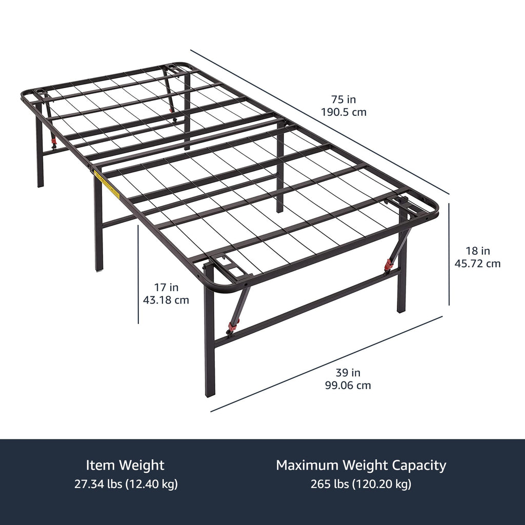 Foldable Metal Platform Bed Frame, 18 Inches High, Twin Size, Black B657