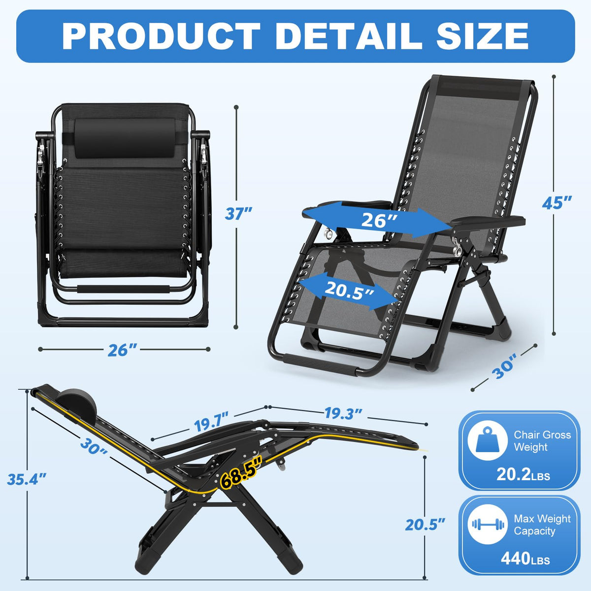 Zero Gravity Chair with Cup Holder, Black S238772