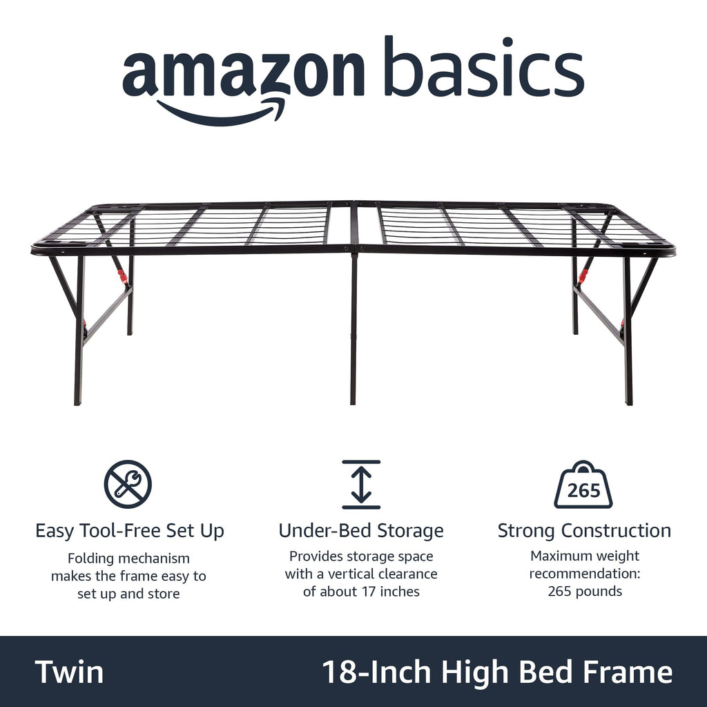 Foldable Metal Platform Bed Frame, 18 Inches High, Twin Size, Black B657
