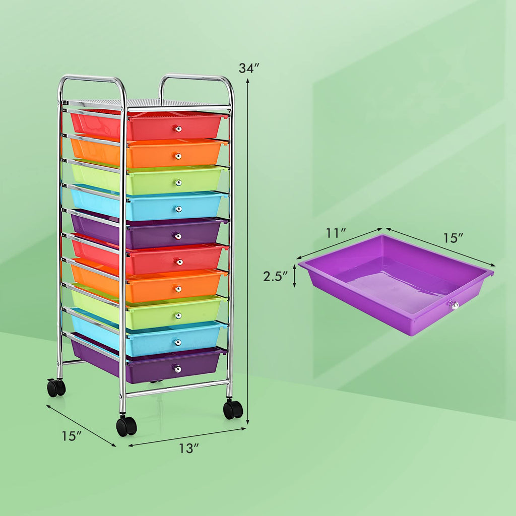 10 Drawer Rolling Storage Cart with Steel Frame Z34815
