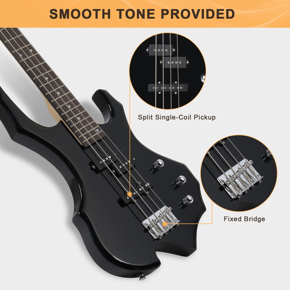 Electric Bass Guitar 4 Strings Black V8784