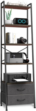 5-Tier Ladder Bookshelf with 2 Drawers Black P42317